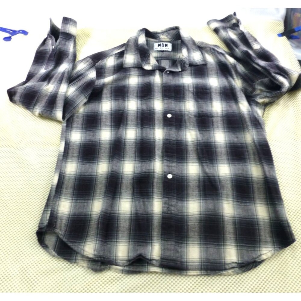 Won Woolf Originals Mens Plaid Flannel Shirt XXL Black &‎ White 100% Cotton Long